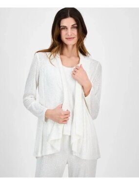Anne Klein White Sequin Cardigan Sweater Set NWT Tank XS & Waterfall Sweater MD